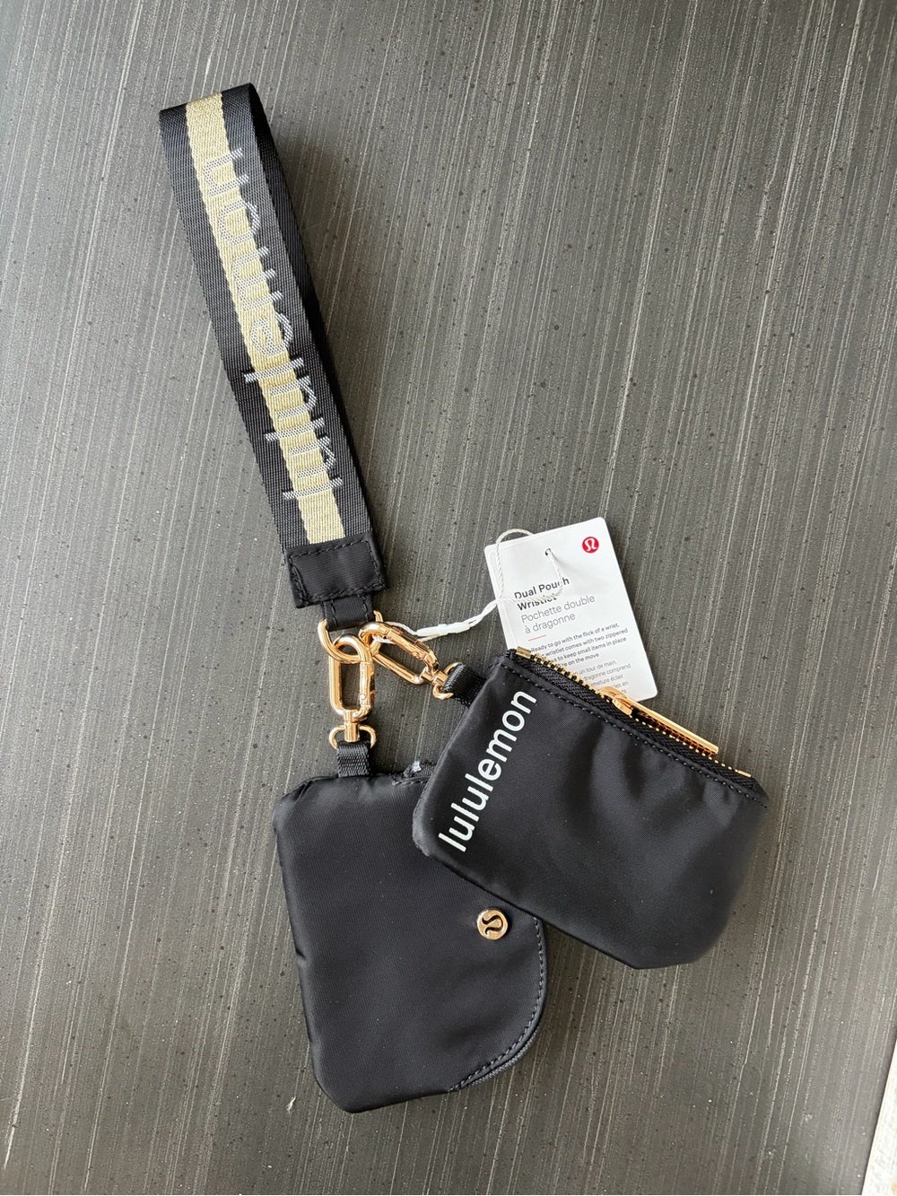 NWT Lululemon Dual Pouch Wristlet - Black & Gold